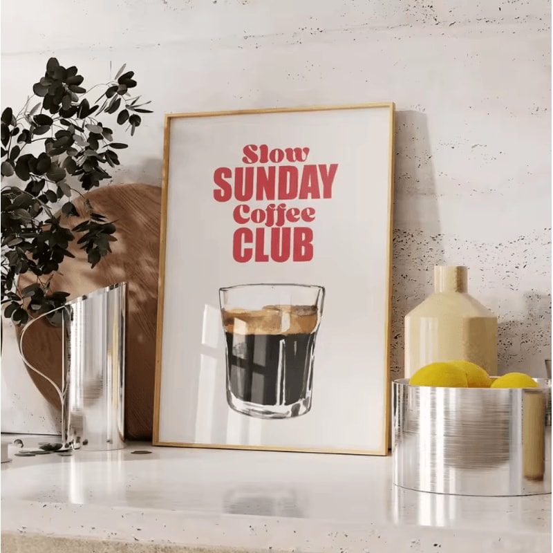 Retro Coffee Club Canvas Wall Art Beige Minimalist Coffee Drink Poster Decor 3