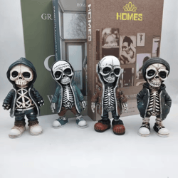 cool mini skeleton figurine – resin skull statue for halloween & home decor