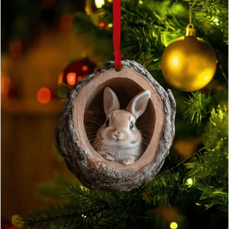 Cute Woodland Animal Acrylic Ornament Tree Trunk Christmas Hanging Decor 1