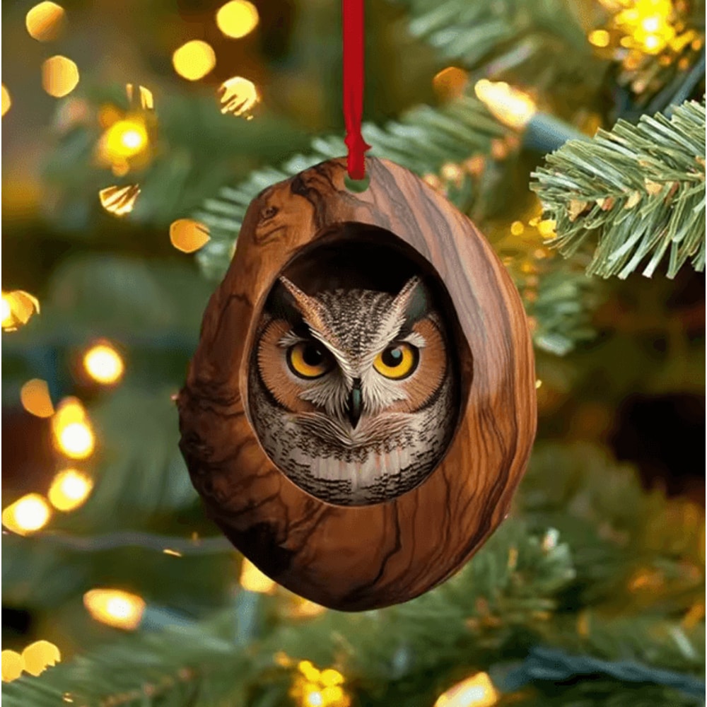 Cute Woodland Animal Acrylic Ornament Tree Trunk Christmas Hanging Decor 3