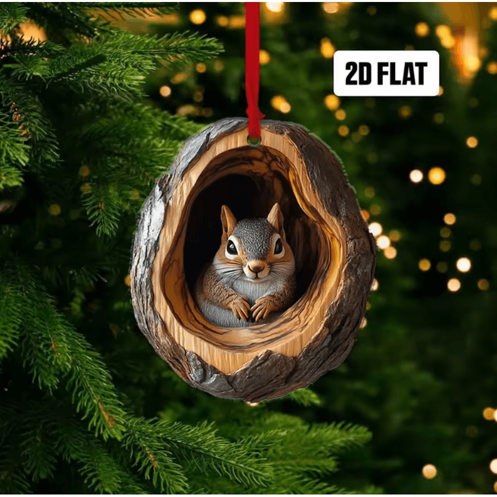 Cute Woodland Animal Acrylic Ornament Tree Trunk Christmas Hanging Decor 4