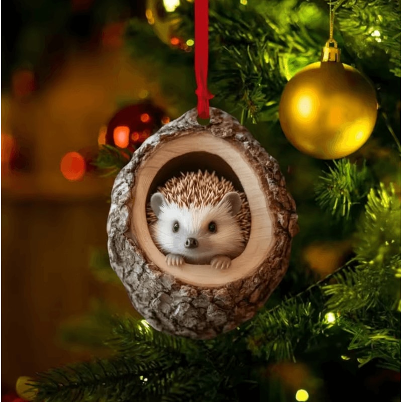 Cute Woodland Animal Acrylic Ornament Tree Trunk Christmas Hanging Decor 5
