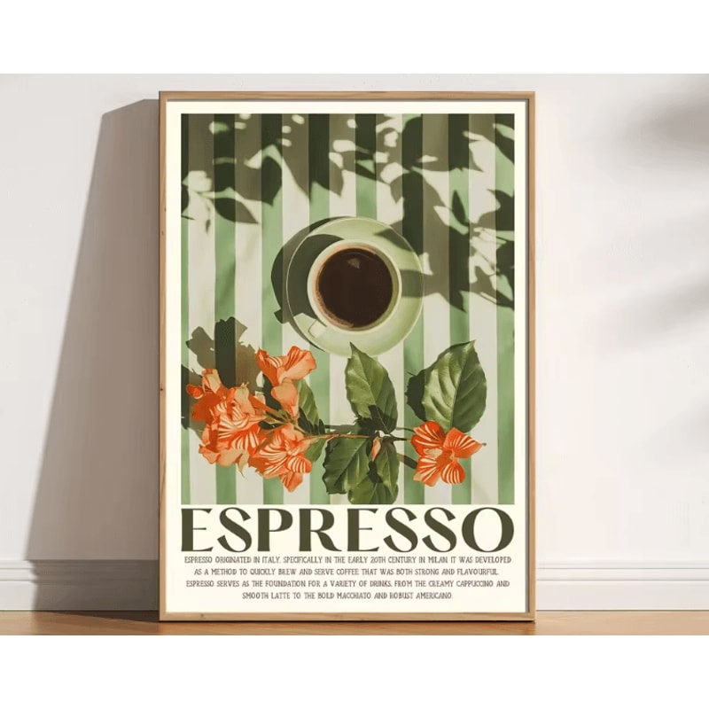 Retro Coffee Canvas Poster Minimalist Beige Kitchen Cafe Wall Art 0