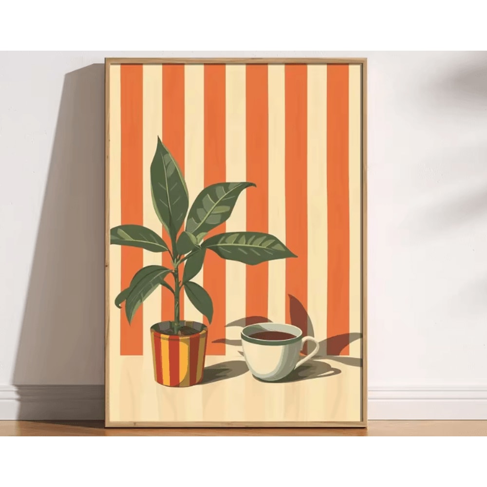 Retro Coffee Canvas Poster Minimalist Beige Kitchen Cafe Wall Art 1