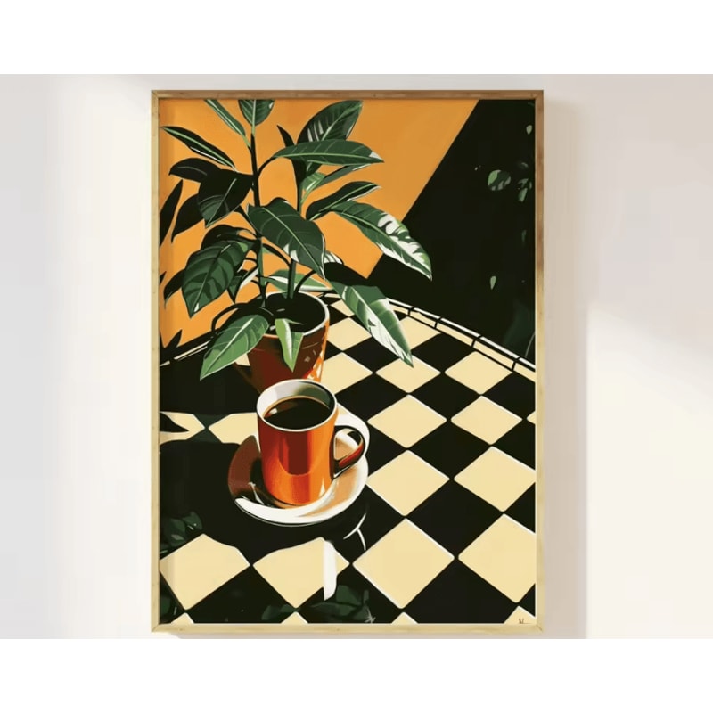 Retro Coffee Canvas Poster Minimalist Beige Kitchen Cafe Wall Art 5