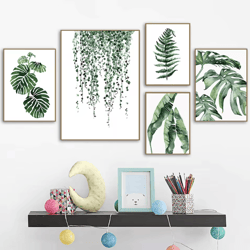 nordic green botanical canvas wall art – monstera & tropical leaf prints decor