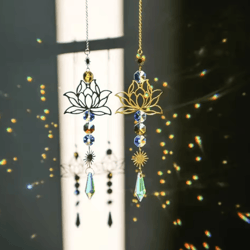 metal lotus crystal suncatcher wind chime – elegant hanging decor for home & garden
