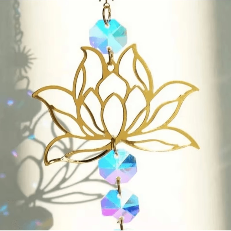 Metal Lotus Crystal Suncatcher Wind Chime Elegant Hanging Decor For Home Garden 2