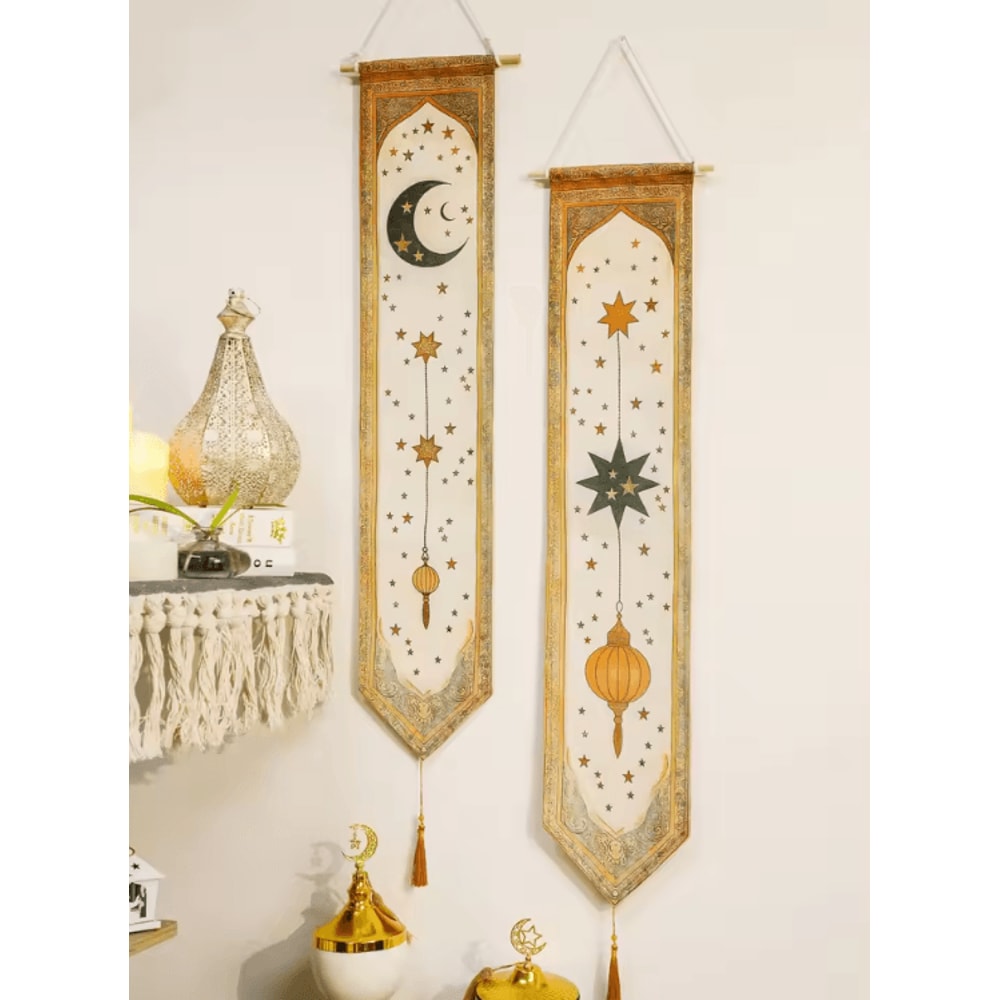 Eid Mubarak Ramadan Wall Banner Moon Lantern Islamic Eid Decorations 0