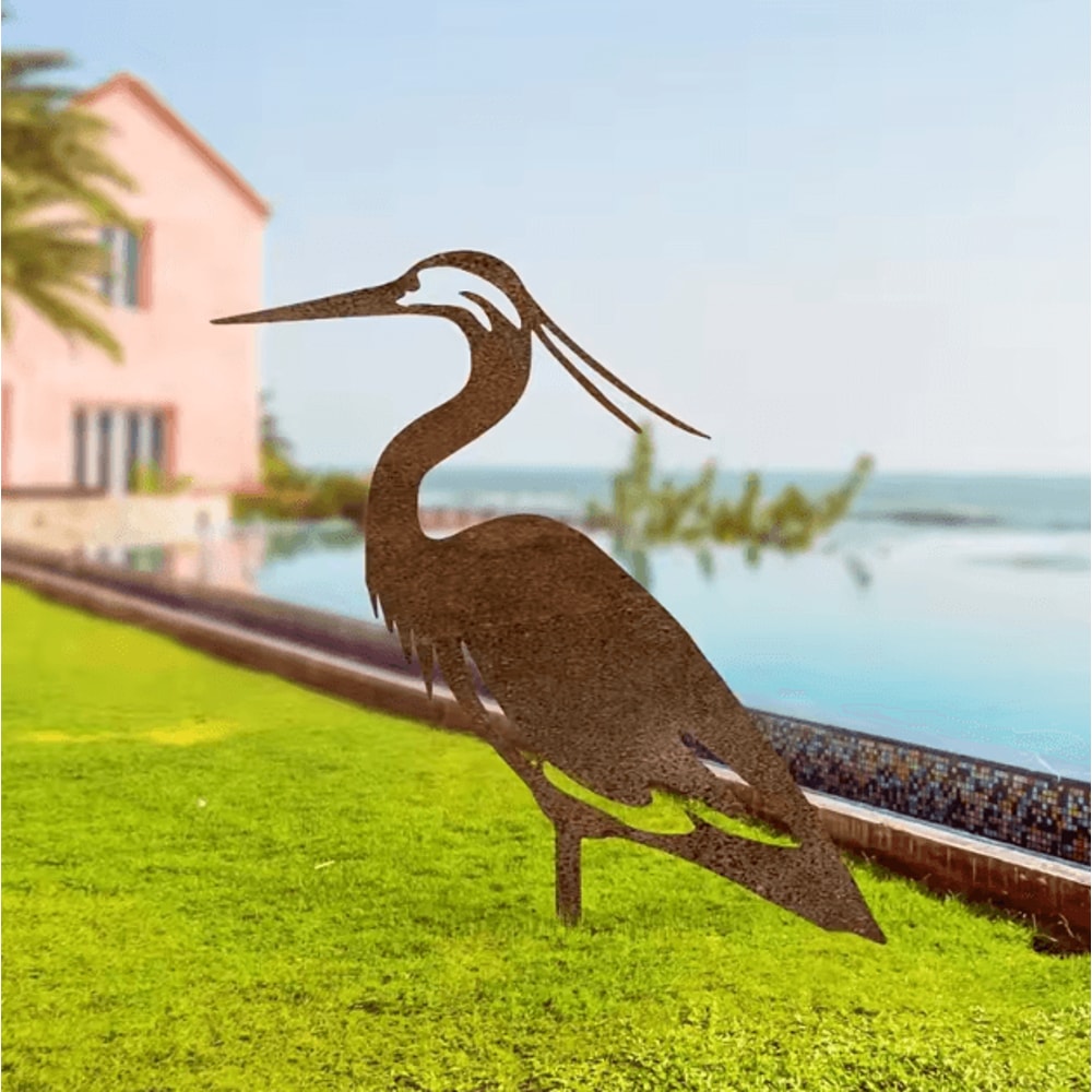 Rustic Metal Crane Garden Statue Weatherproof Heron Yard Art Outdoor Sculpture 0