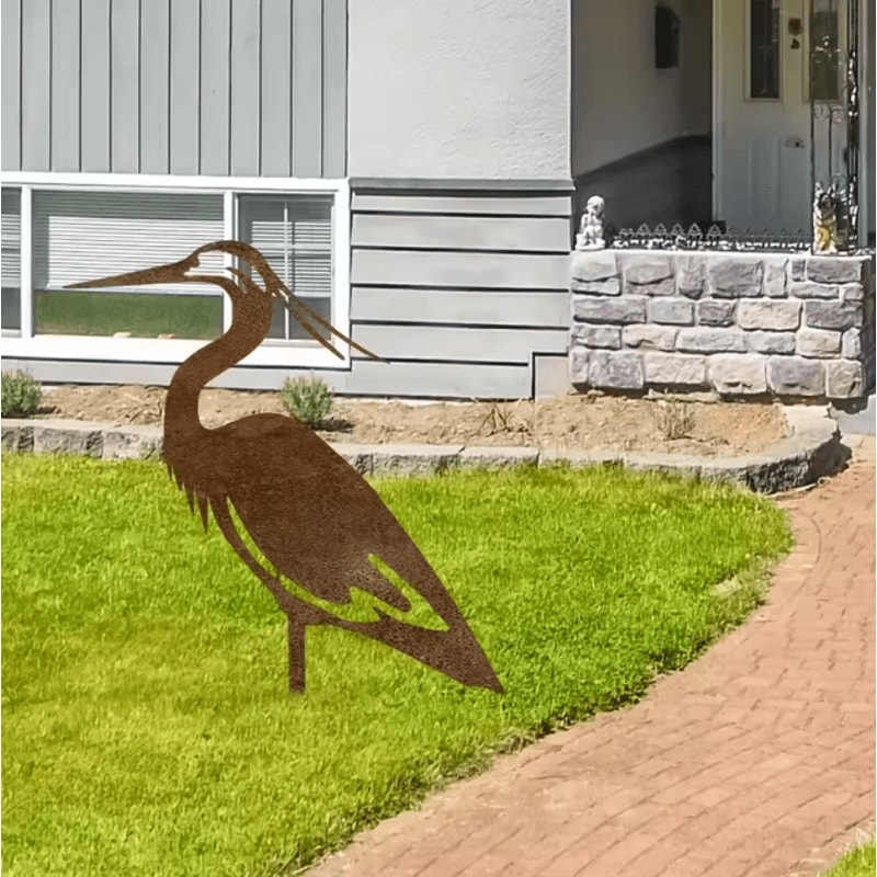 Rustic Metal Crane Garden Statue Weatherproof Heron Yard Art Outdoor Sculpture 3