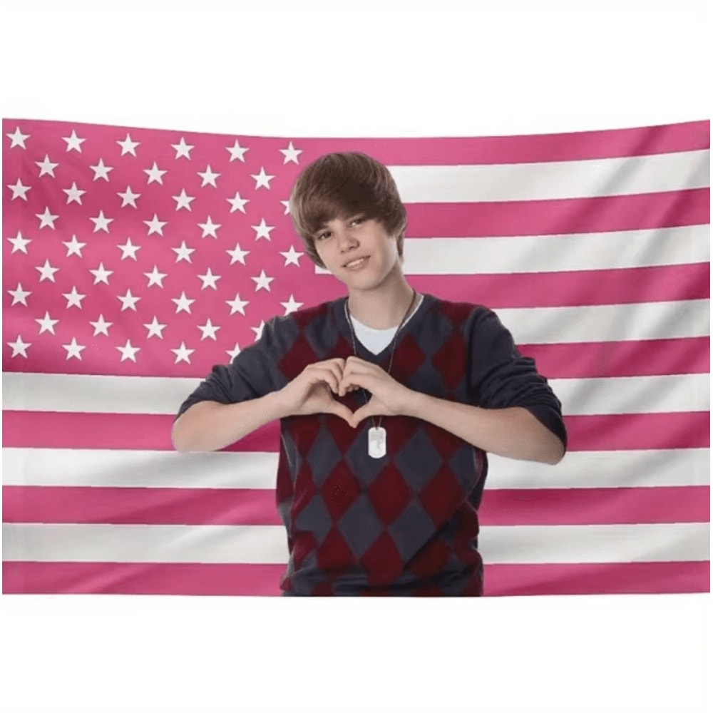 Justin Bieber American Flag Wall Banner Checkered Sweater Style Music Wall Decor 0
