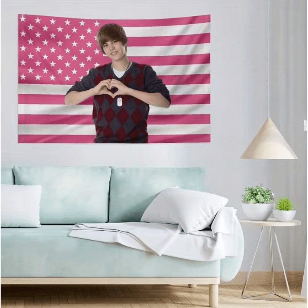 Justin Bieber American Flag Wall Banner Checkered Sweater Style Music Wall Decor 1