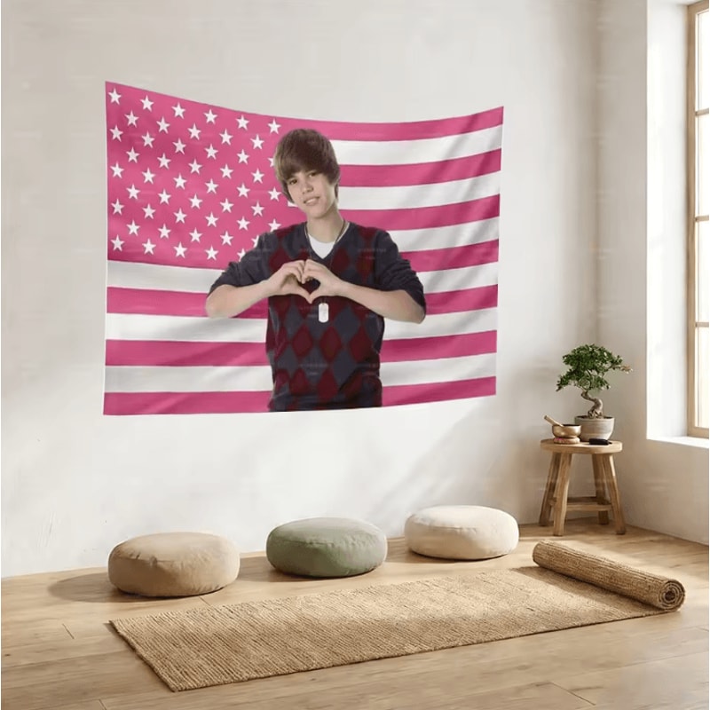Justin Bieber American Flag Wall Banner Checkered Sweater Style Music Wall Decor 3