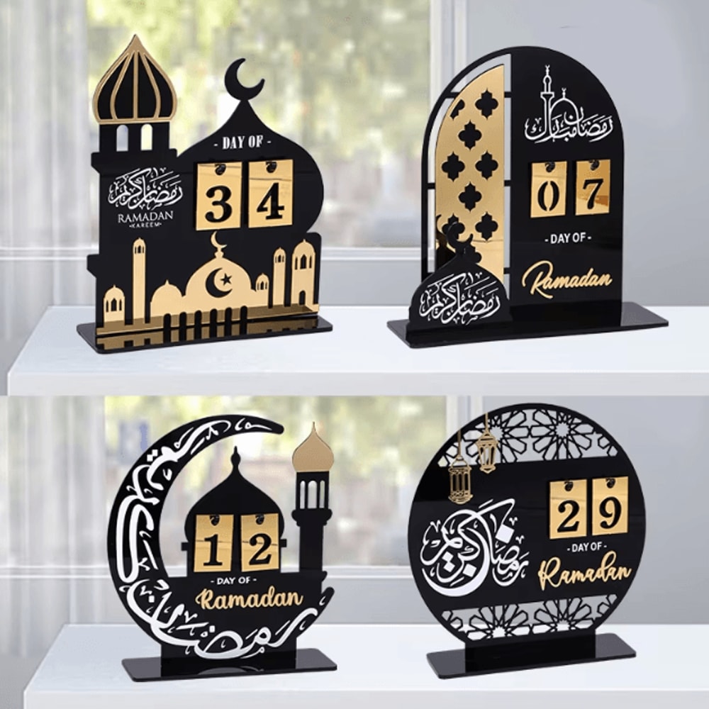 Black Gold Ramadan Countdown Calendar Acrylic Eid Mubarak Decor With Replaceable Numbers 0