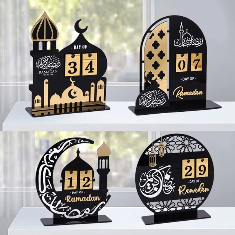 Black Gold Ramadan Countdown Calendar Acrylic Eid Mubarak Decor With Replaceable Numbers 0