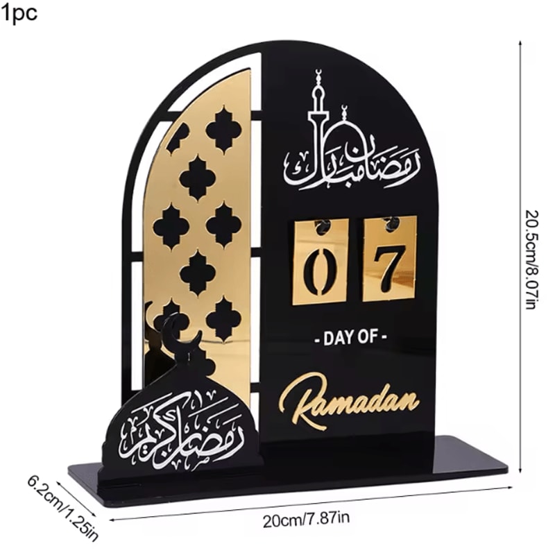 Black Gold Ramadan Countdown Calendar Acrylic Eid Mubarak Decor With Replaceable Numbers 4