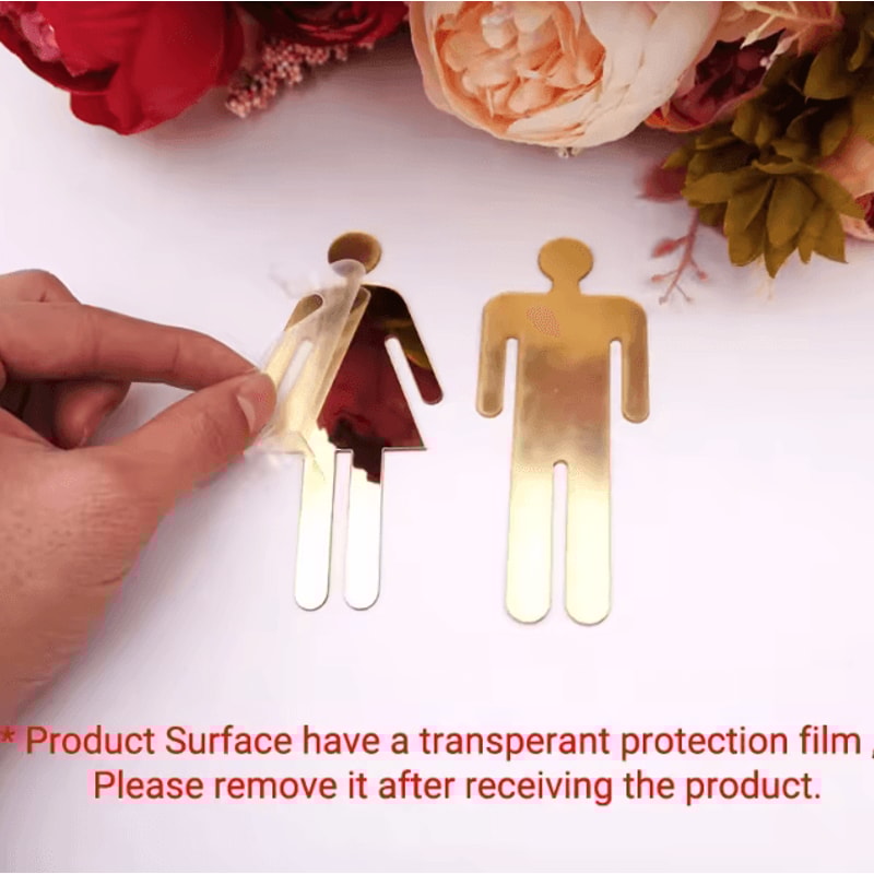 Modern Acrylic Bathroom Sign Stickers Mirror Finish Toilet Door Sign Set Men Women 0