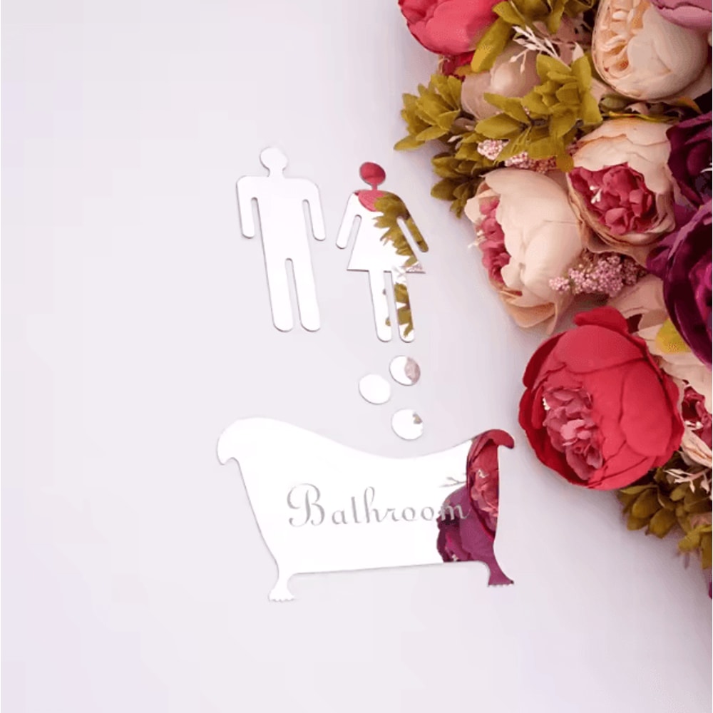 Modern Acrylic Bathroom Sign Stickers Mirror Finish Toilet Door Sign Set Men Women 4