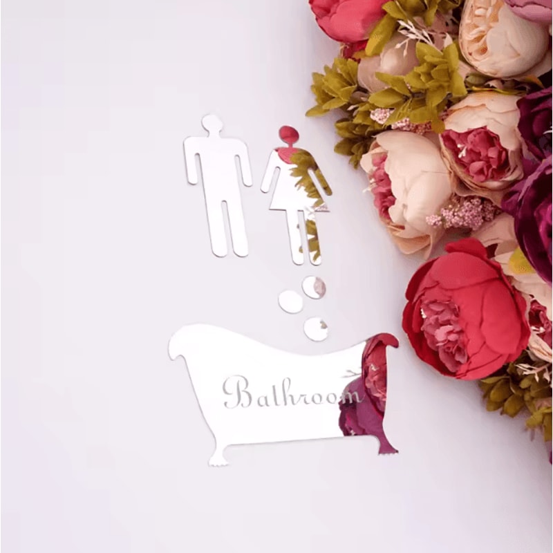 Modern Acrylic Bathroom Sign Stickers Mirror Finish Toilet Door Sign Set Men Women 4