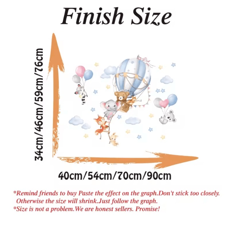 Large Hot Air Balloon Wall Sticker Animal Theme Nursery Wall Decal For Kids Room 2