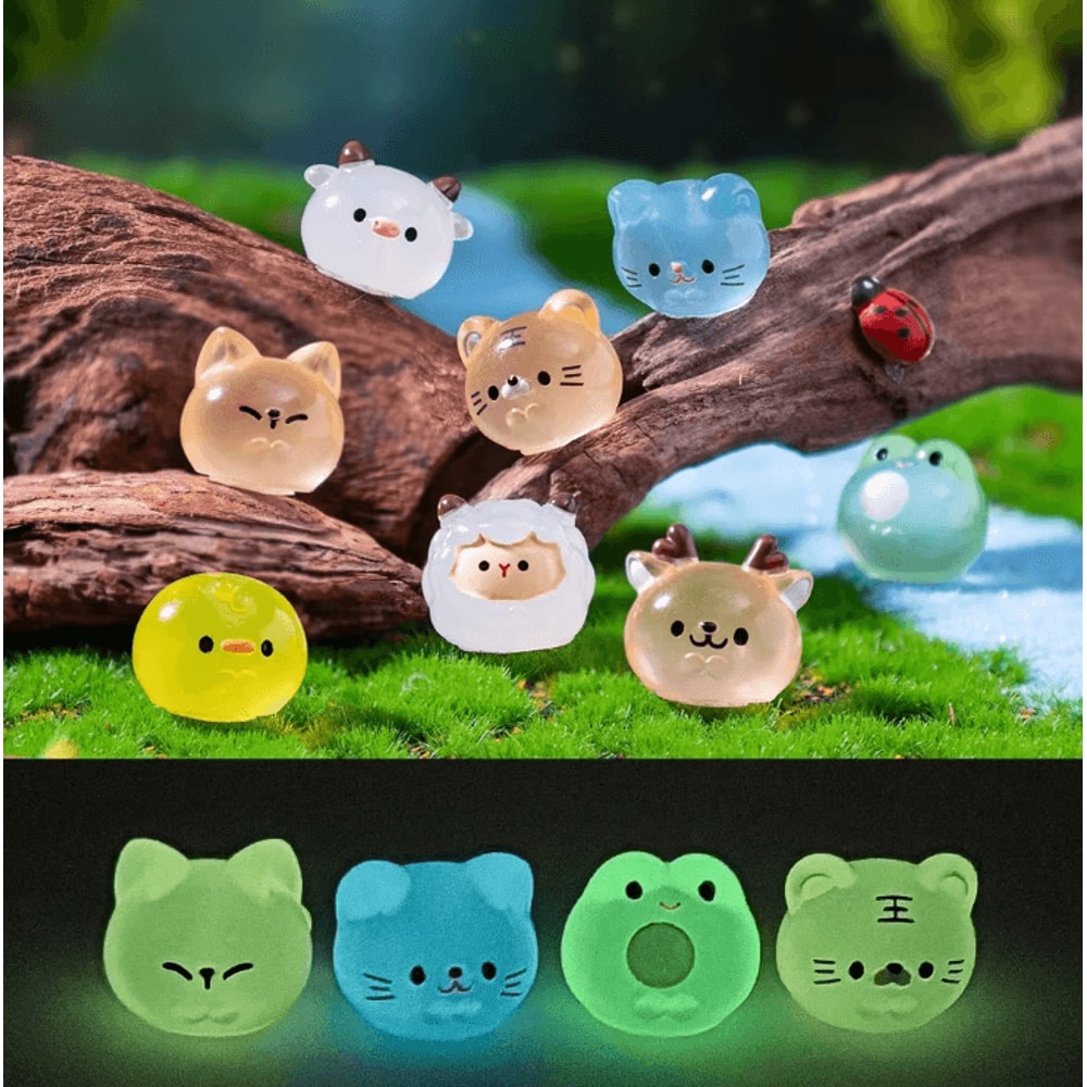 2412pcs Glow In The Dark Mini Animal Figurines Resin Fairy Garden Accessories Set 2