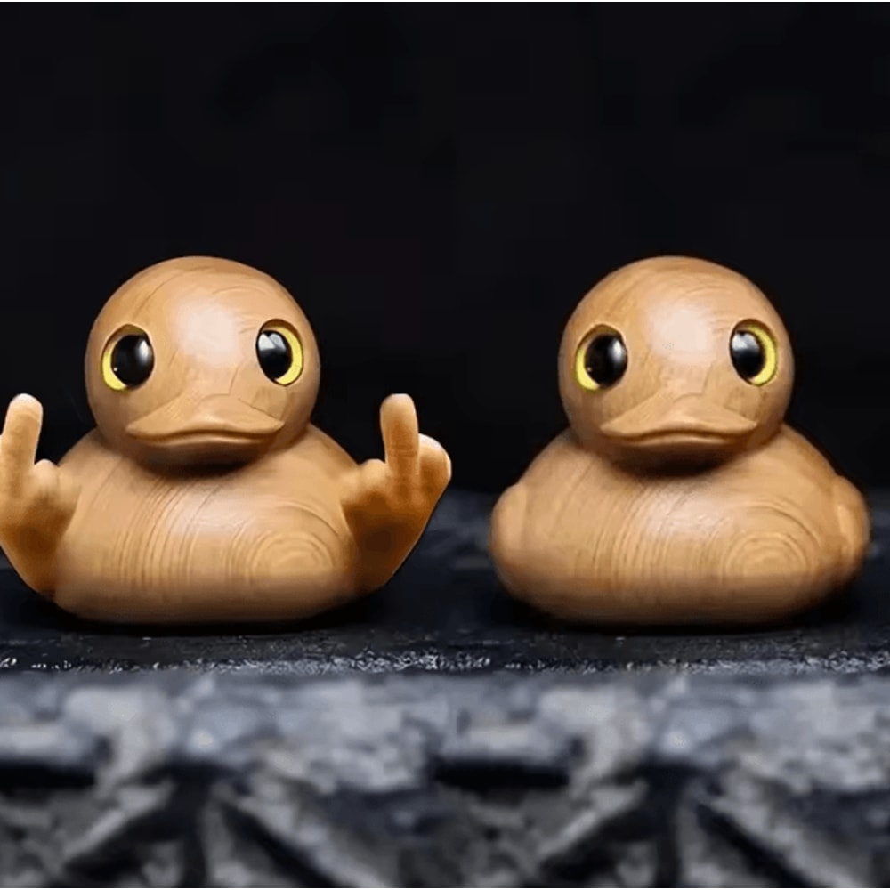 Funny Middle Finger Duck Figurine Handmade Wooden Novelty Duck Decor For Desk Home 0