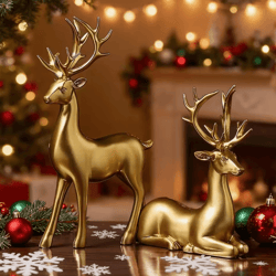 2-piece gold reindeer christmas table decor elegant elk statue set holiday home accent