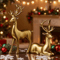 2Piece Gold Reindeer Christmas Table Decor Elegant Elk Statue Set Holiday Home Accent 0