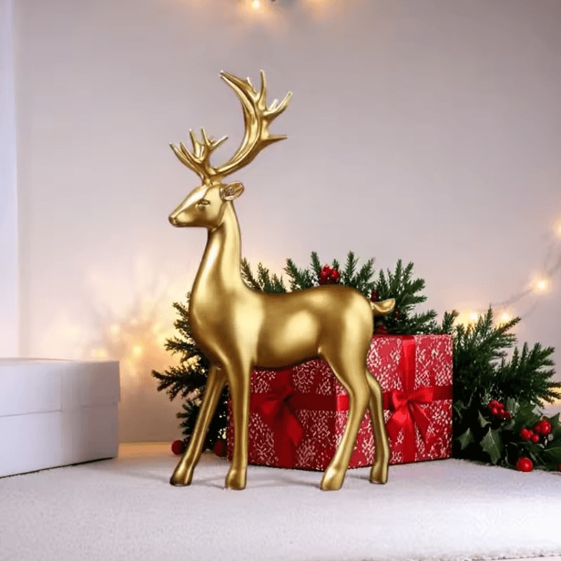 2Piece Gold Reindeer Christmas Table Decor Elegant Elk Statue Set Holiday Home Accent 1