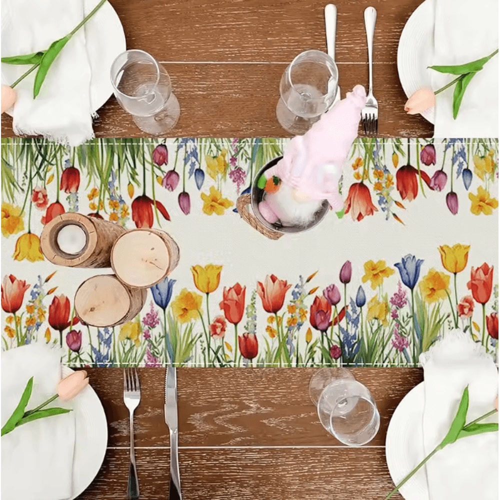 Sunflower Daisy Linen Table Runner Rustic Farmhouse Floral Table Decor For Weddings Summer Dining 1