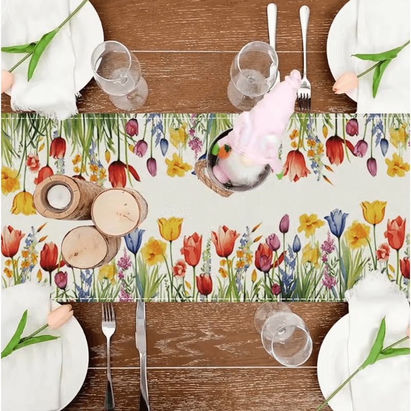 Sunflower Daisy Linen Table Runner Rustic Farmhouse Floral Table Decor For Weddings Summer Dining 1