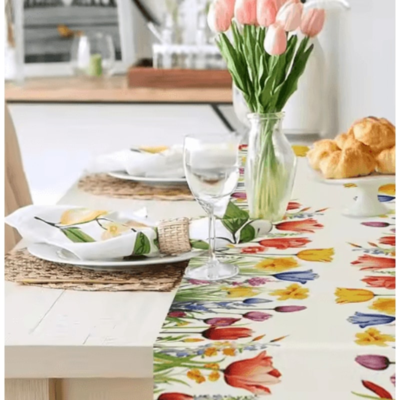 Sunflower Daisy Linen Table Runner Rustic Farmhouse Floral Table Decor For Weddings Summer Dining 4