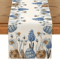 Easter Blue Floral Egg Linen Table Runner Spring Botanical Farmhouse Table Decor 0
