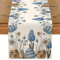 Easter Blue Floral Egg Linen Table Runner Spring Botanical Farmhouse Table Decor 0