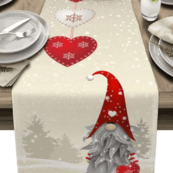 christmas gnome snowflake linen table runner – festive farmhouse holiday table decor