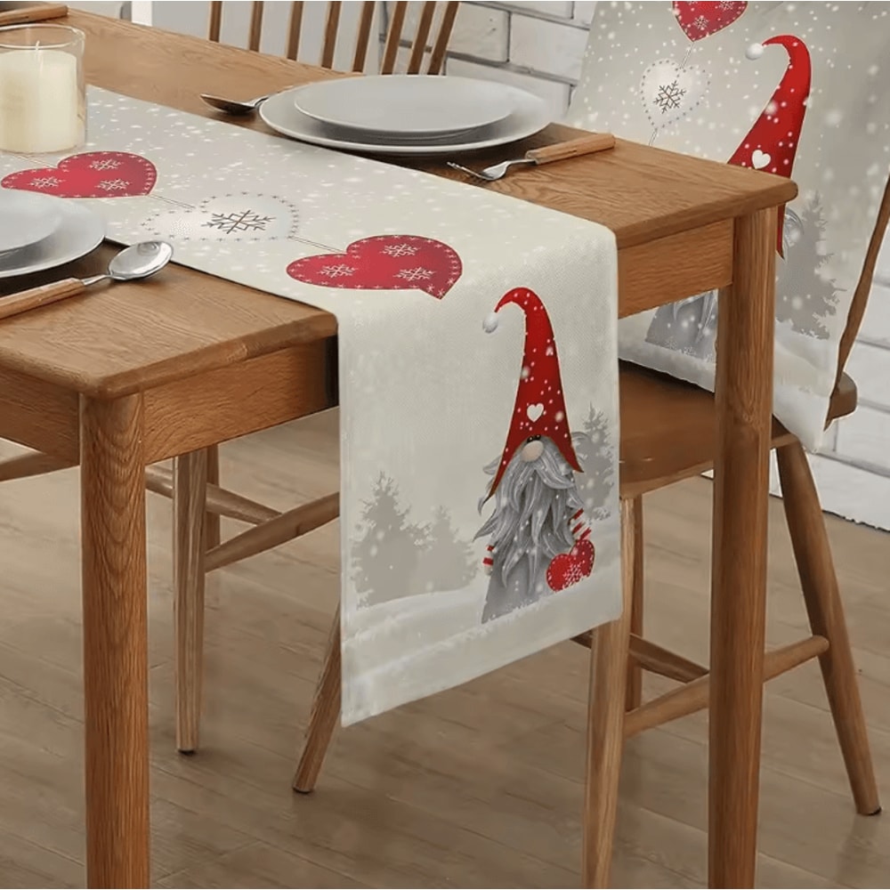 Christmas Gnome Snowflake Linen Table Runner Festive Farmhouse Holiday Table Decor 1