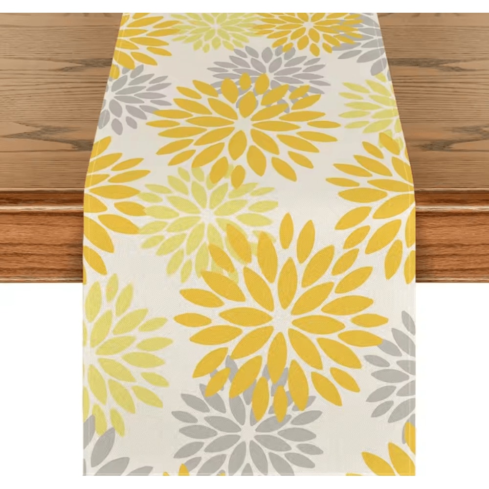 Blue Dahlia Floral Linen Table Runner Elegant Spring Summer Farmhouse Table Decor 2