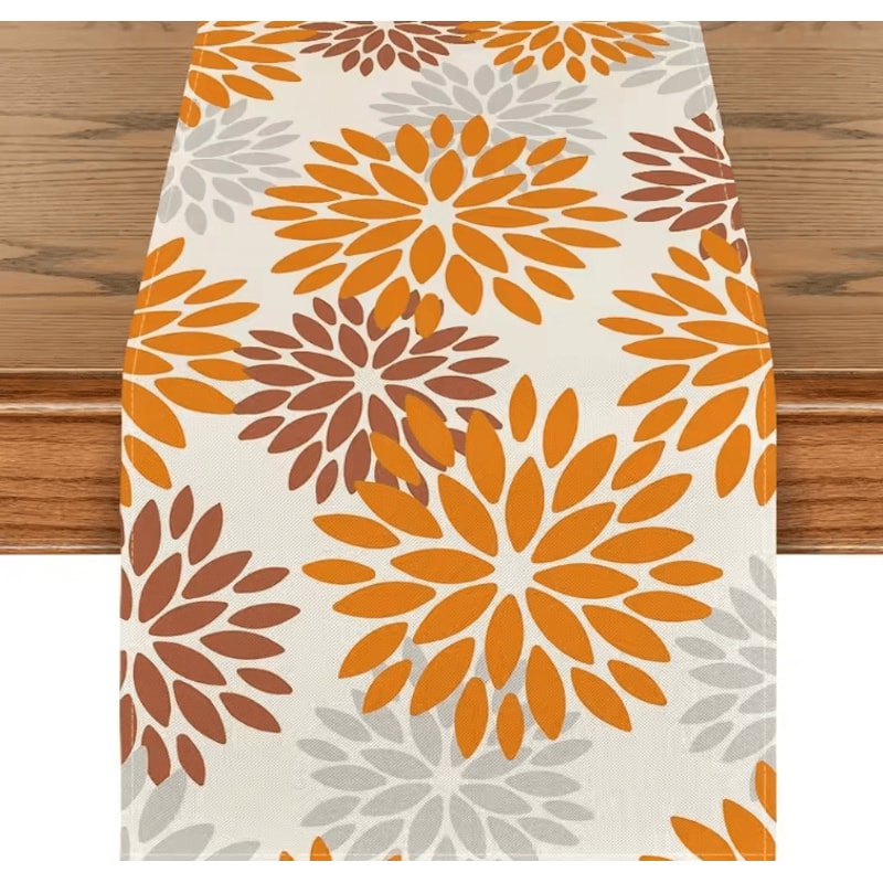 Blue Dahlia Floral Linen Table Runner Elegant Spring Summer Farmhouse Table Decor 8