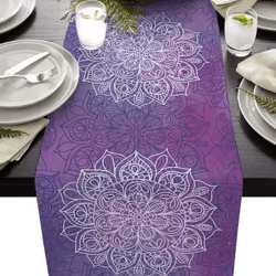 bohemian mandala floral linen table runner – rustic farmhouse boho table decor
