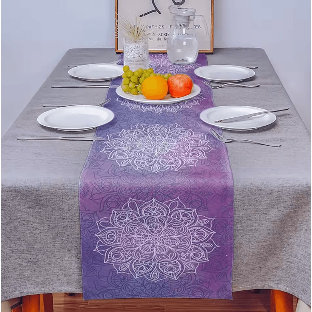 Bohemian Mandala Floral Linen Table Runner Rustic Farmhouse Boho Table Decor 2