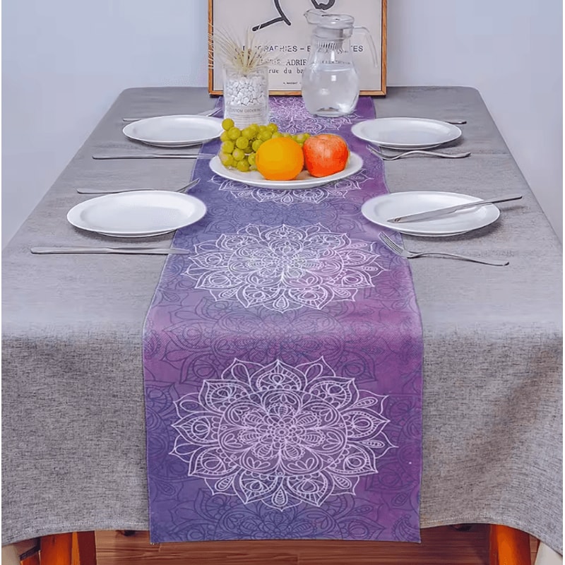 Bohemian Mandala Floral Linen Table Runner Rustic Farmhouse Boho Table Decor 2