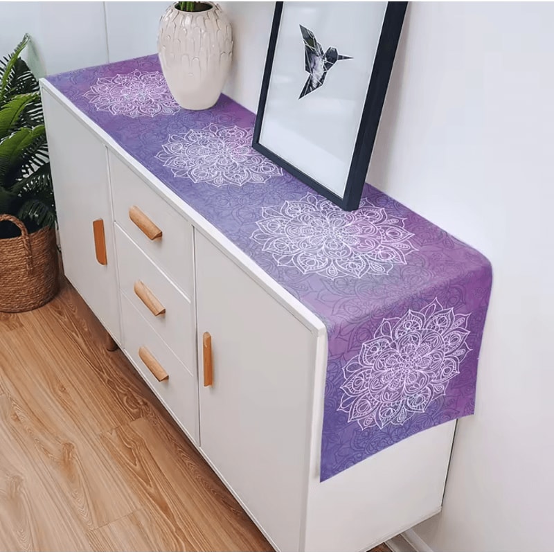 Bohemian Mandala Floral Linen Table Runner Rustic Farmhouse Boho Table Decor 3