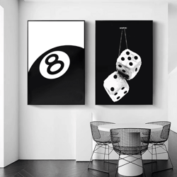 black & white 8 ball canvas wall art – modern billiards club poster decor