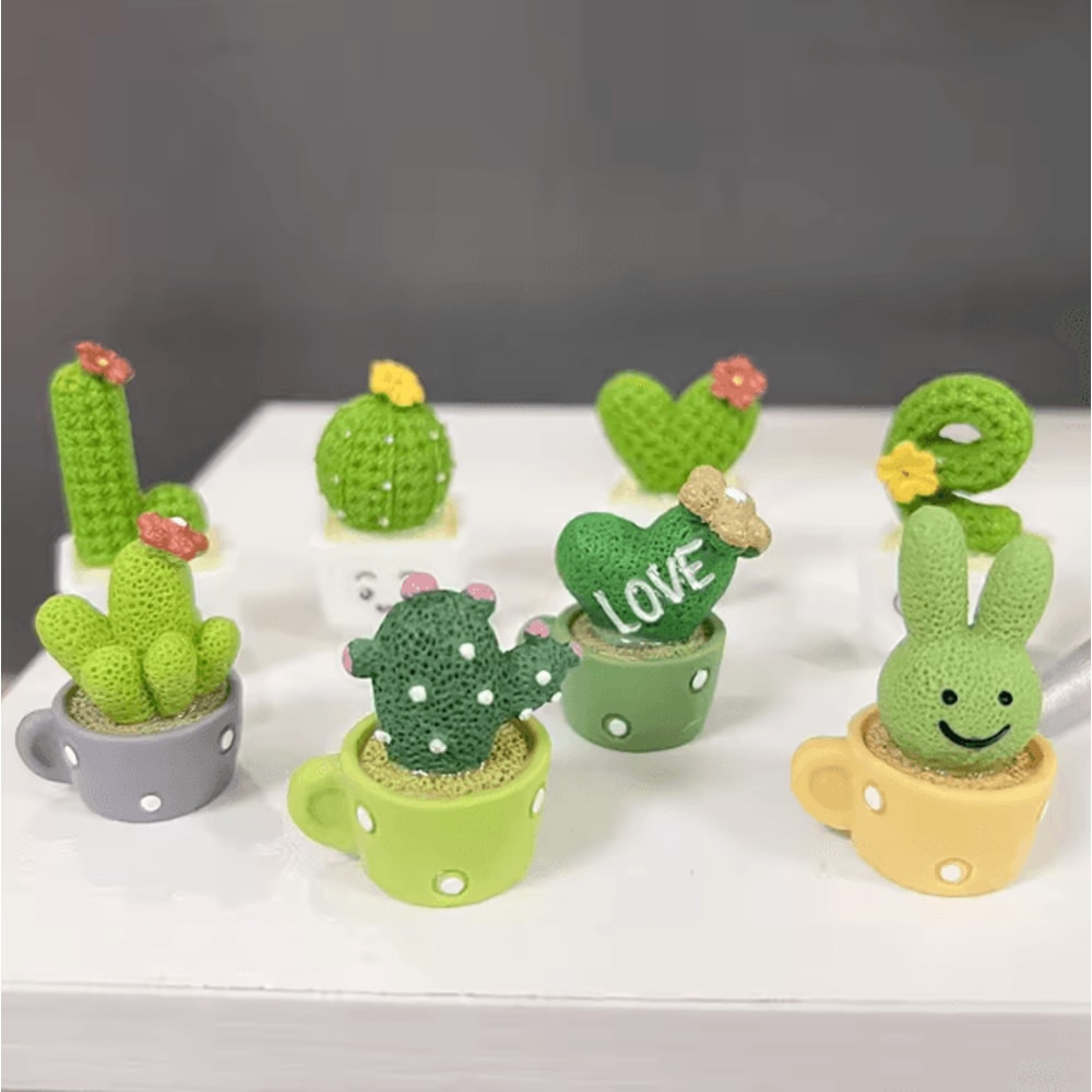 Mini Resin Succulent Cactus Set Cute Desk Car Home Decor Bonsai 4PCS 1
