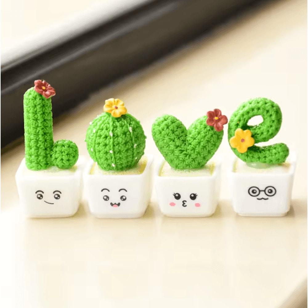 Mini Resin Succulent Cactus Set Cute Desk Car Home Decor Bonsai 4PCS 3
