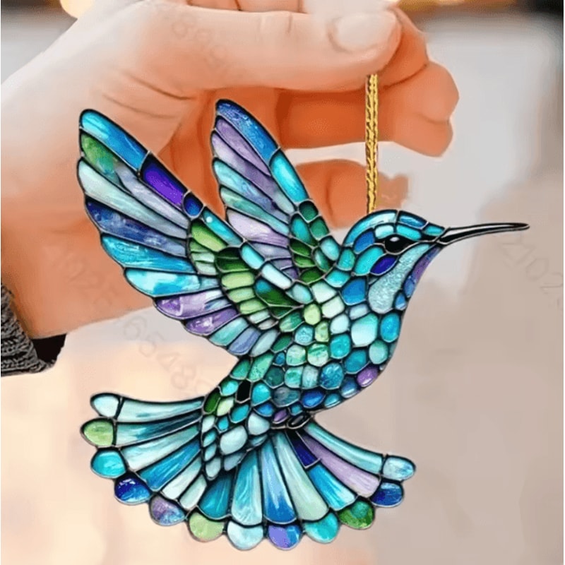 Kawaii Acrylic Hummingbird Wind Chime Keychain Colorful Hanging Pendant Decor 3