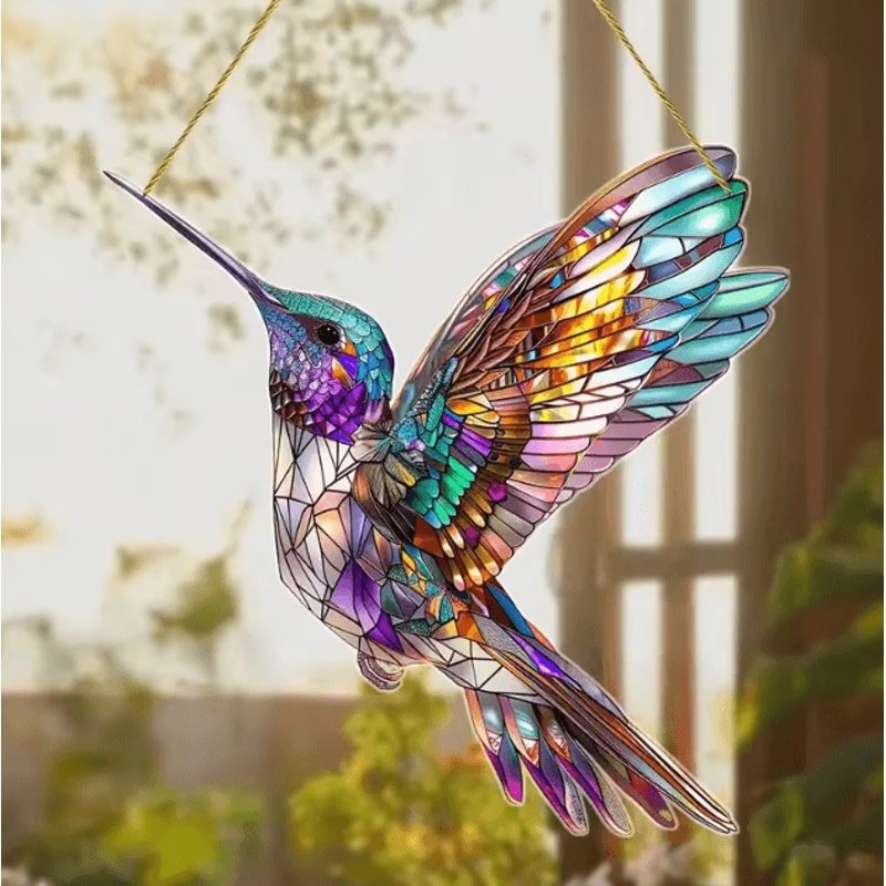 Kawaii Acrylic Hummingbird Wind Chime Keychain Colorful Hanging Pendant Decor 8