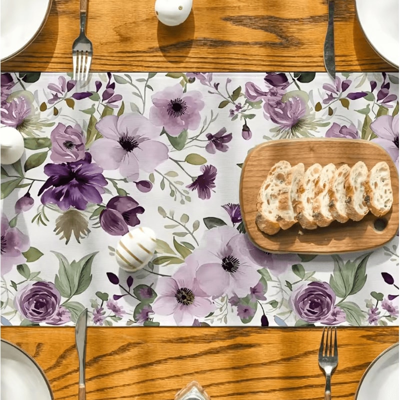 Watercolor Green Floral Linen Table Runner Elegant Botanical Spring Summer Table Decor 2