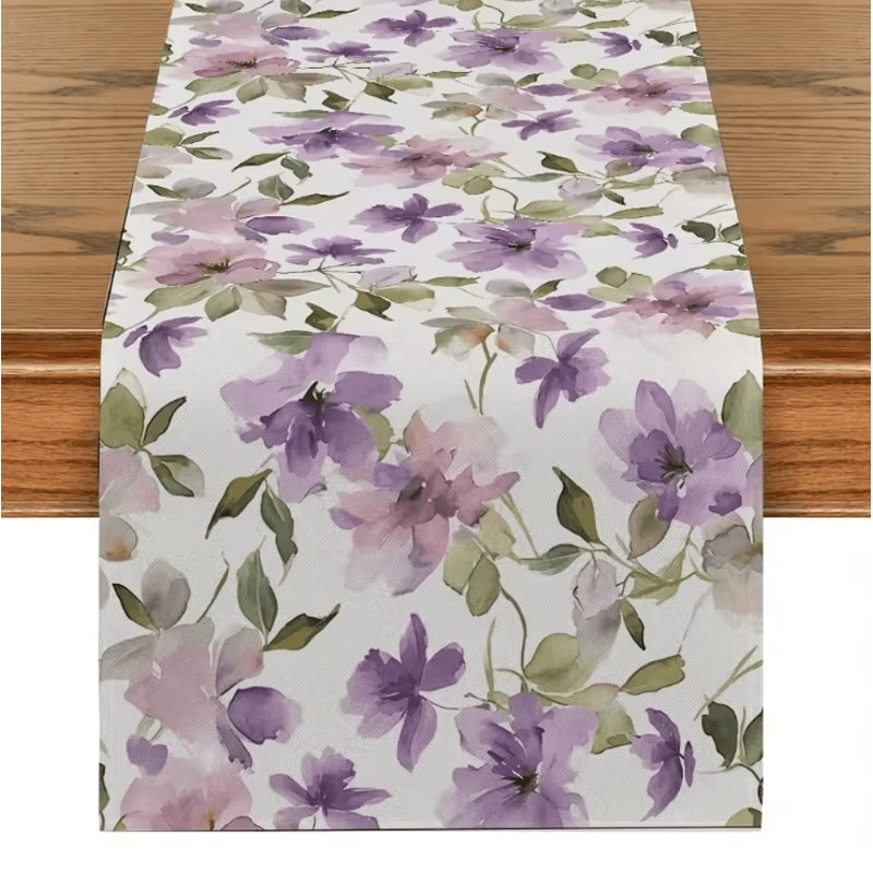 Watercolor Green Floral Linen Table Runner Elegant Botanical Spring Summer Table Decor 3